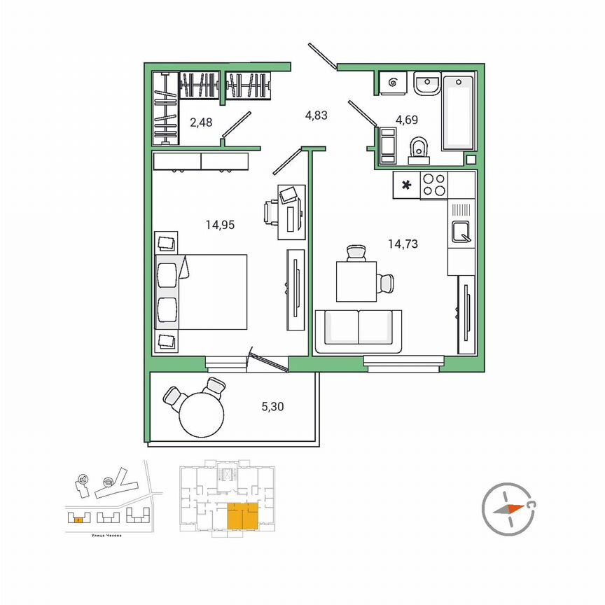 1-к. квартира, 43,5 м², 3/9 эт.