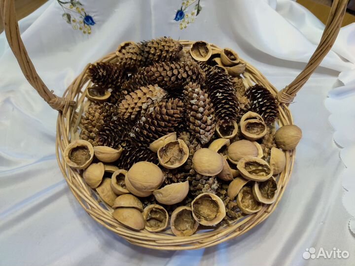 Шишки и скорлупа грецкого ореха