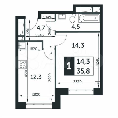 1-к. квартира, 35,8 м², 12/16 эт.