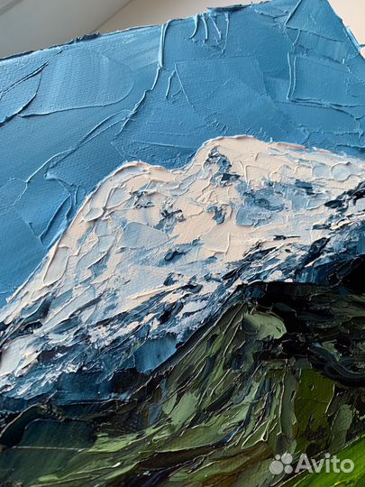 Картина маслом холст Эльбрус полевые цветы горы