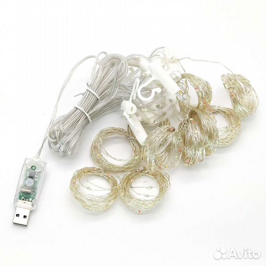 Гирлянда-штора Огонёк LED(3х3м,300ламп,белая-тепл)