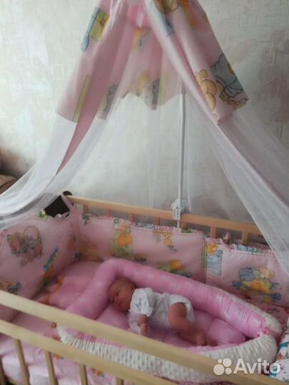 Детская кроватка с маятником+балдахин и бортики