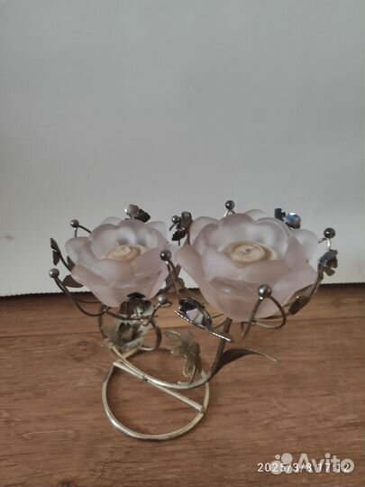 Подсвечник стеклянный, металлический