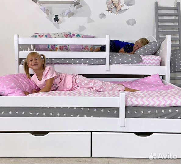 Детская двухъярусная выдвижная кровать
