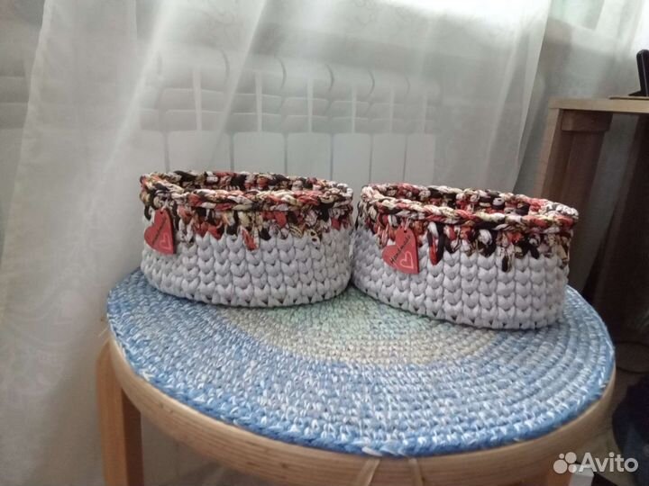 Корзинки из трикотажной пряжи интерьерные