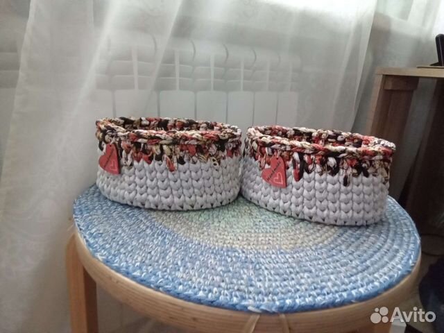 Корзинки из трикотажной пряжи интерьерные