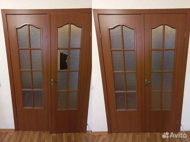 Замена разбитых стекол в межкомнатных дверях