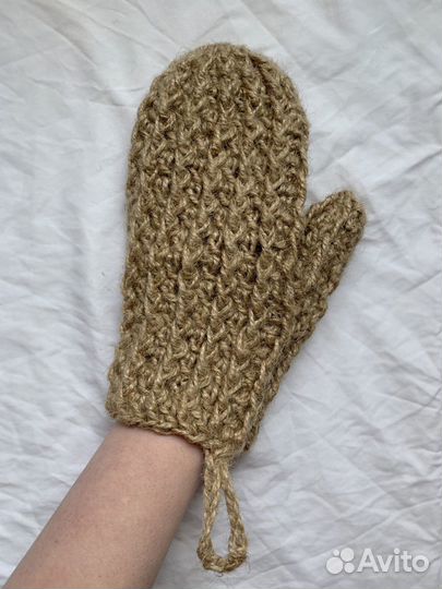 Вязанная мочалка из джута 