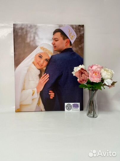 Свадебные фотография на натуральном холсте