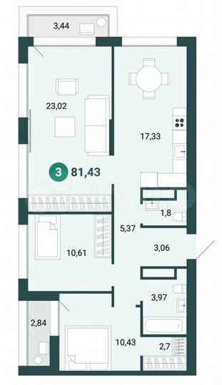 3-к. квартира, 81,4 м², 4/7 эт.