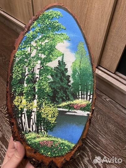 Картина на срезе дерева новая