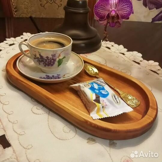 Поднос деревянный ручная работа на 2 чашечки