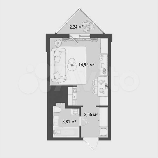 Квартира-студия, 23 м², 16/19 эт.