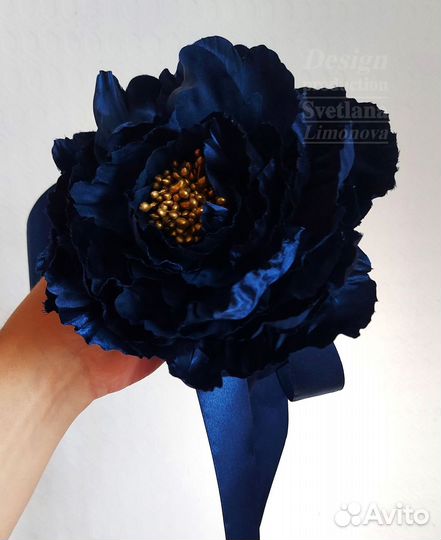 Аксессуар Брошь Чокер Пион Темно-синий