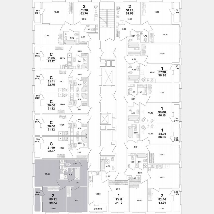 2-к. квартира, 56,7 м², 5/12 эт.