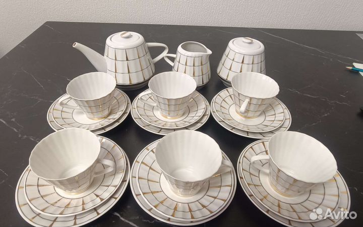Сервиз костяной фарфор Золотая Клетка Вербилки