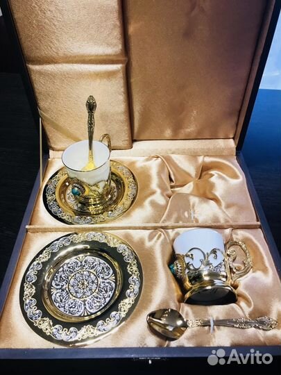 Златоуст кофейный набор с малахитом