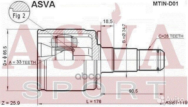 ШРУС внутренний левый 33x34.7x28 mtind01 asva