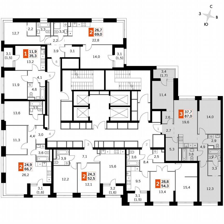 3-к. квартира, 87,5 м², 2/2 эт.