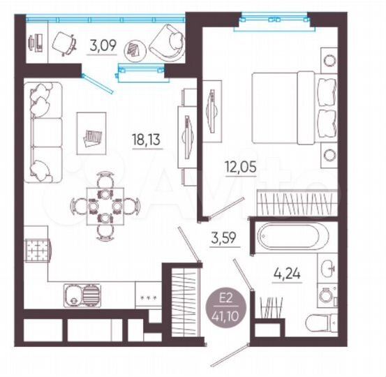 2-к. квартира, 41,1 м², 8/10 эт.