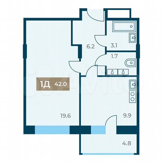 1-к. квартира, 42 м², 10/12 эт.