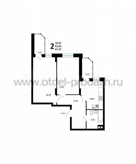 2-к. квартира, 67,4 м², 8/20 эт.