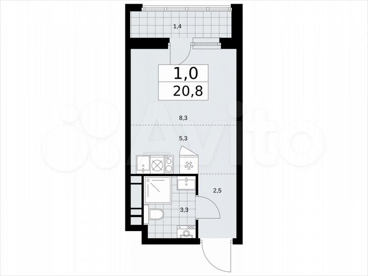 Квартира-студия, 20,8 м², 10/14 эт.