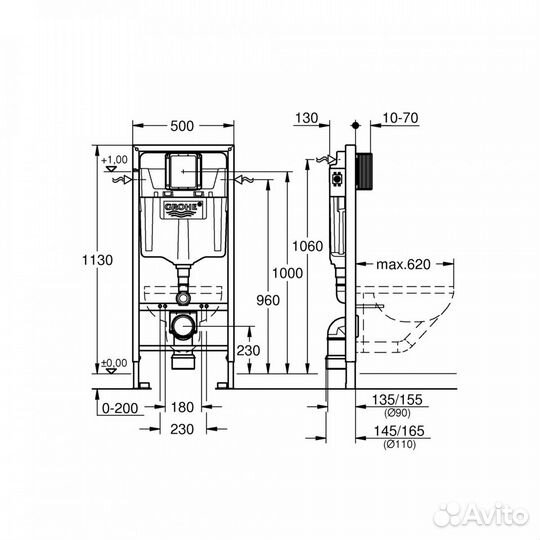 Инсталляция Grohe +унитаз UP UNO матовый серый