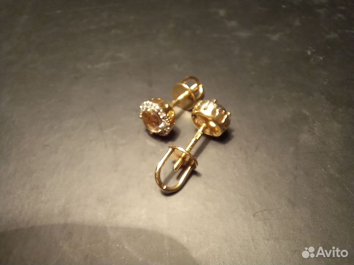 Золотые серьги цитрин брил