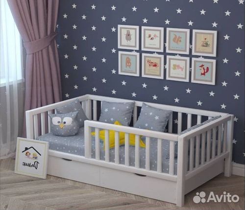 Кроватка сингл для малыша берёза с бортиком