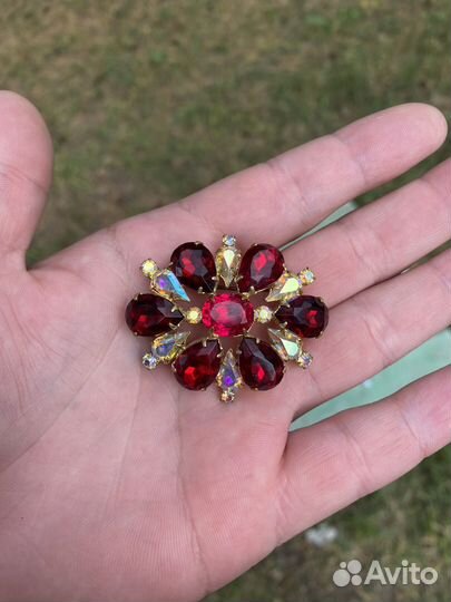 Старинная Брошь с красными камнями СССР