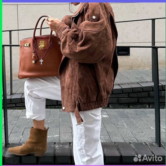 Бомбер-косуха женская коричневая экокожа