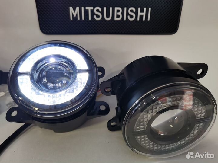 Линзованные Птф Mitsubishi Outlander Bi LED c дхо