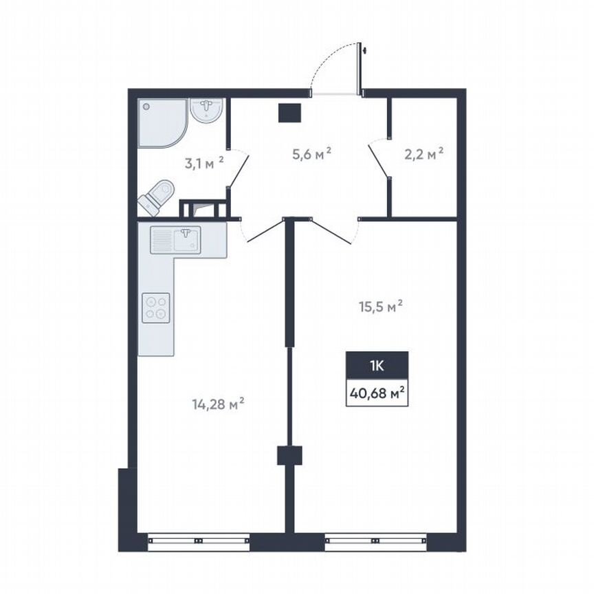 1-к. квартира, 40,7 м², 3/18 эт.