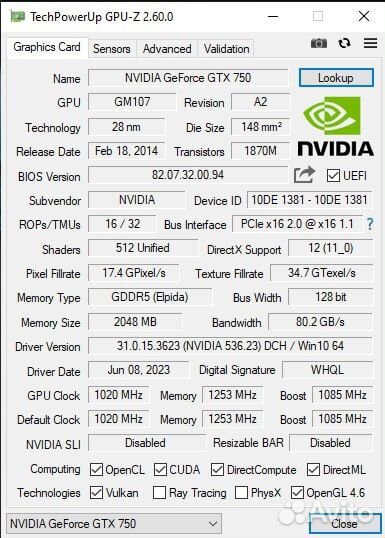 Видеокарта gtx 750 2gb