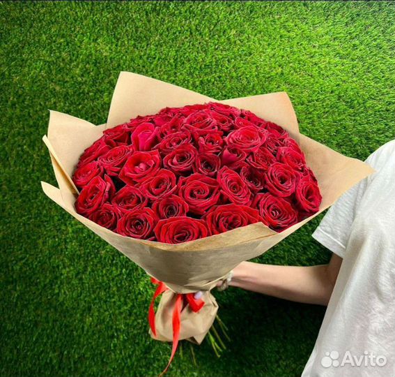 51 красная роза 50 см Крупный бутон Доставка