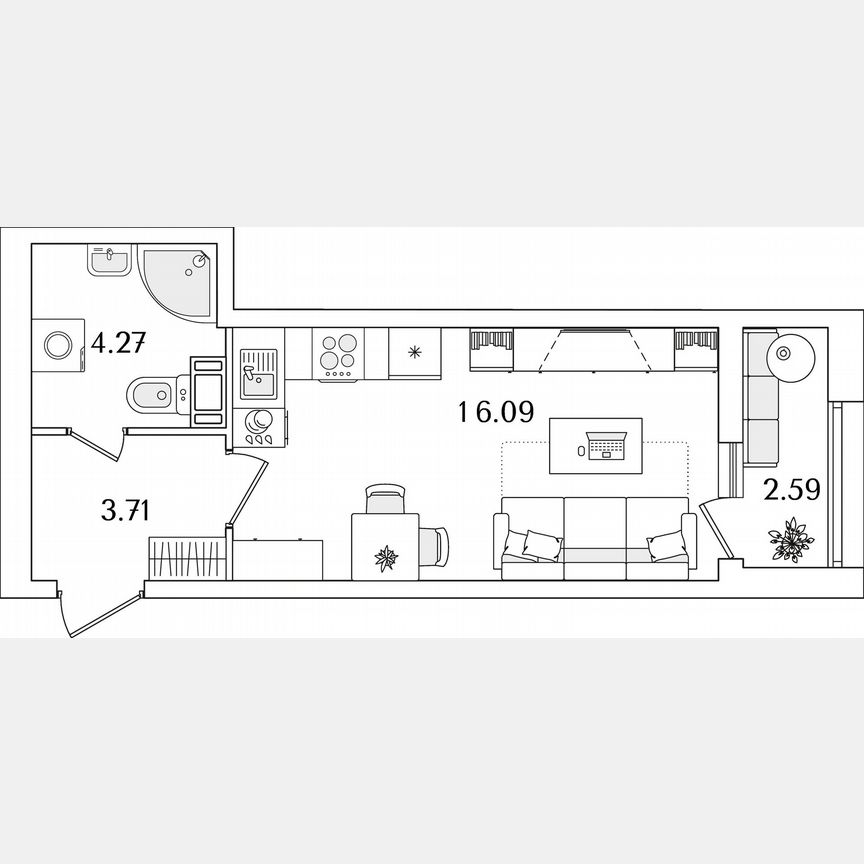 Квартира-студия, 25,4 м², 11/22 эт.