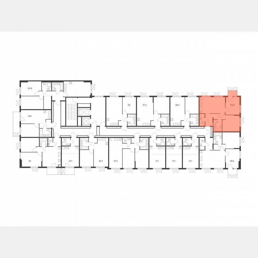 2-к. квартира, 56,9 м², 2/9 эт.