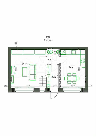 Таунхаус 97,6 м² на участке 1,3 сот.