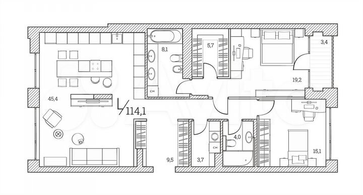3-к. квартира, 115,8 м², 6/8 эт.