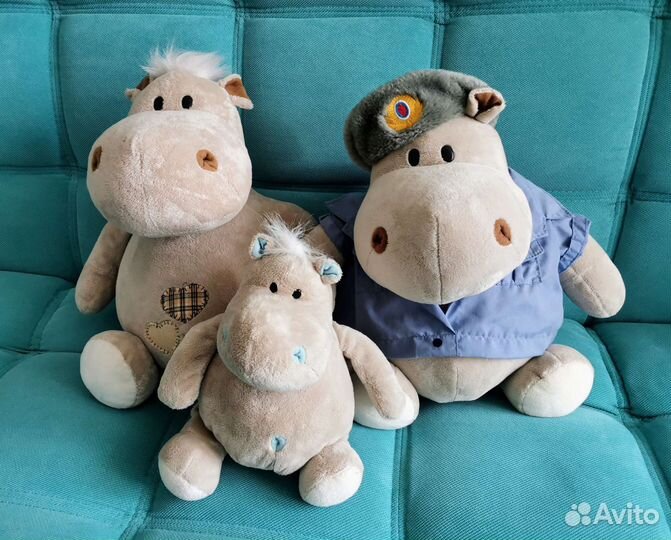 Мягкая игрушка бегемоты 3 штуки