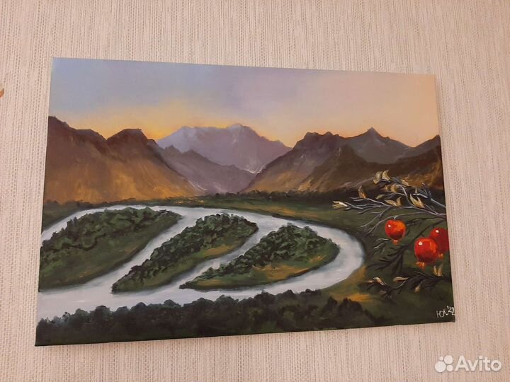 Картина маслом на холсте. Река Аракс - Армения