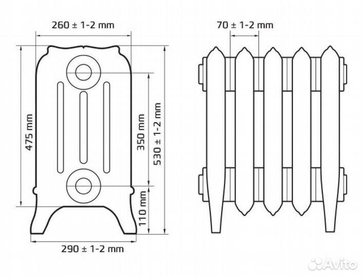 Радиатор чугунный iris 350 12 секций IR 350-12s
