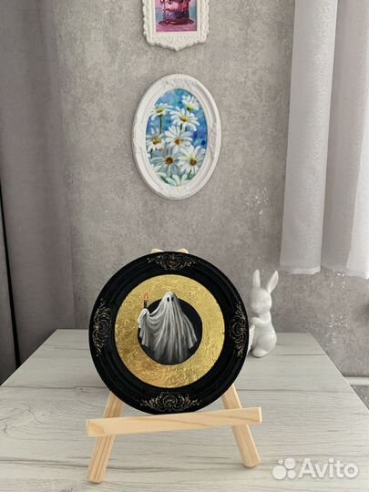 Картина маслом, привидение, призрак в рамке, 20 см