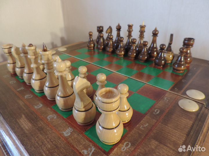 Шахматы шашки нарды 3 в 1 ручная работа