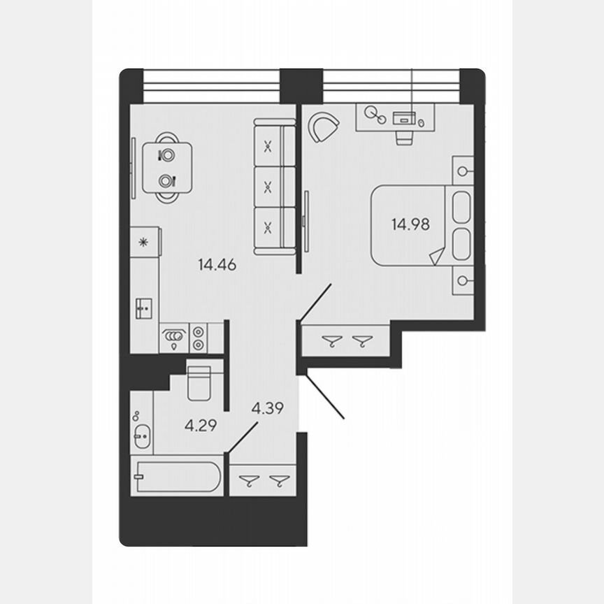 1-к. квартира, 38,1 м², 4/18 эт.