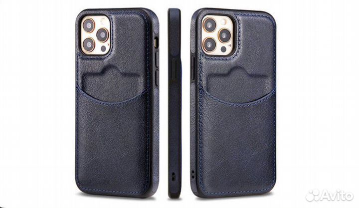 Кожаный чехол iPhone 11,12,13 с отделом под карту