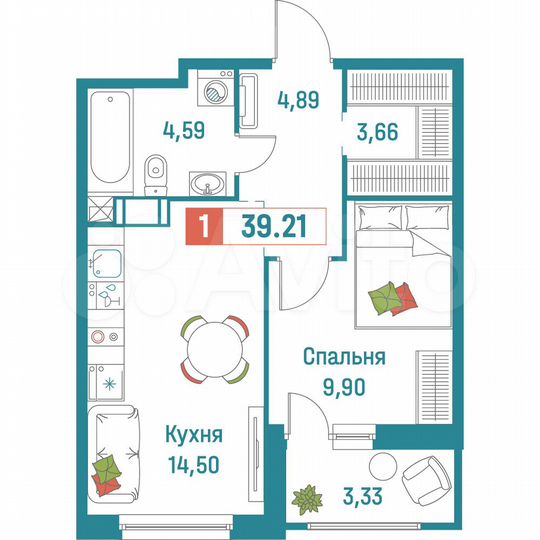 1-к. квартира, 39,2 м², 11/18 эт.