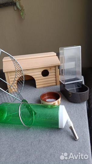 Поильник, кормушка, домик и колесо для грызуна