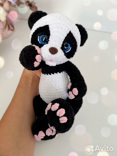 Панда мишка вязаный плюшевый